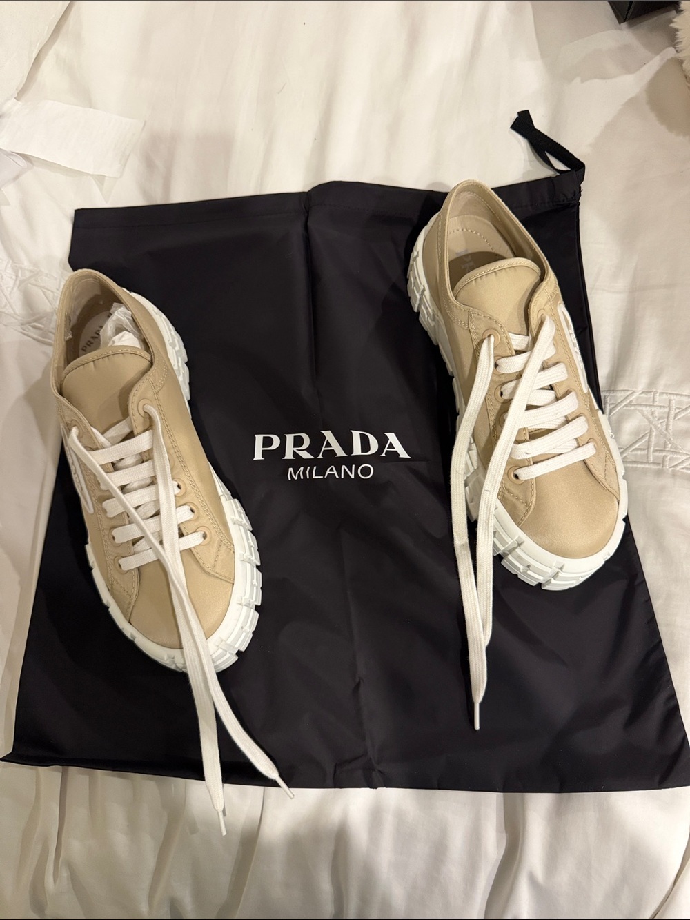 Prada Neutral-Tone Platform Lace-Up Sneakers - Picture 12 of 12